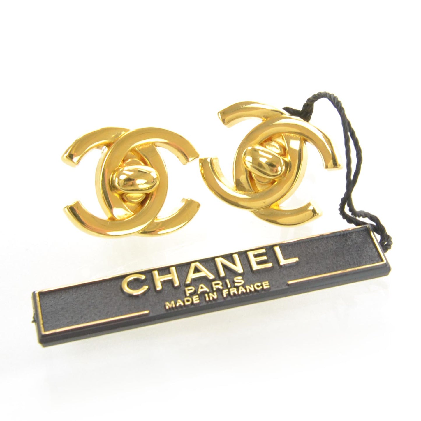 Metal CC Turnlock Clip On Earrings Gold