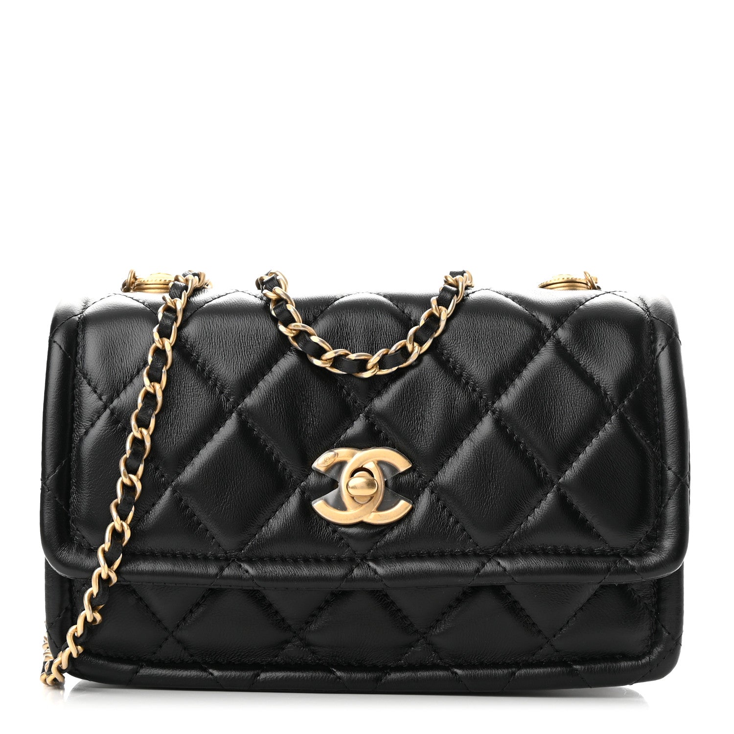 Chanel Shiny Lambskin Flap Clutch With Chain Black 1 of 11