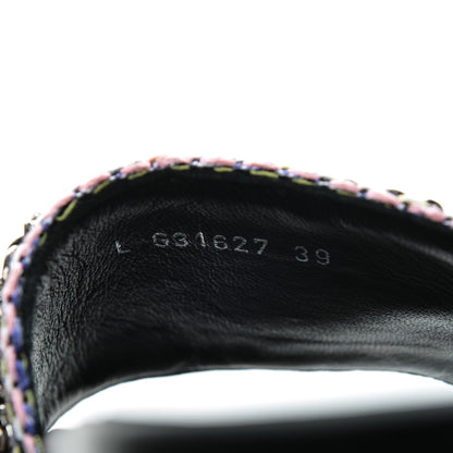 Chanel Tweed Lambskin Chain Flat Sandals 39 Black Multicolor 7 of 8