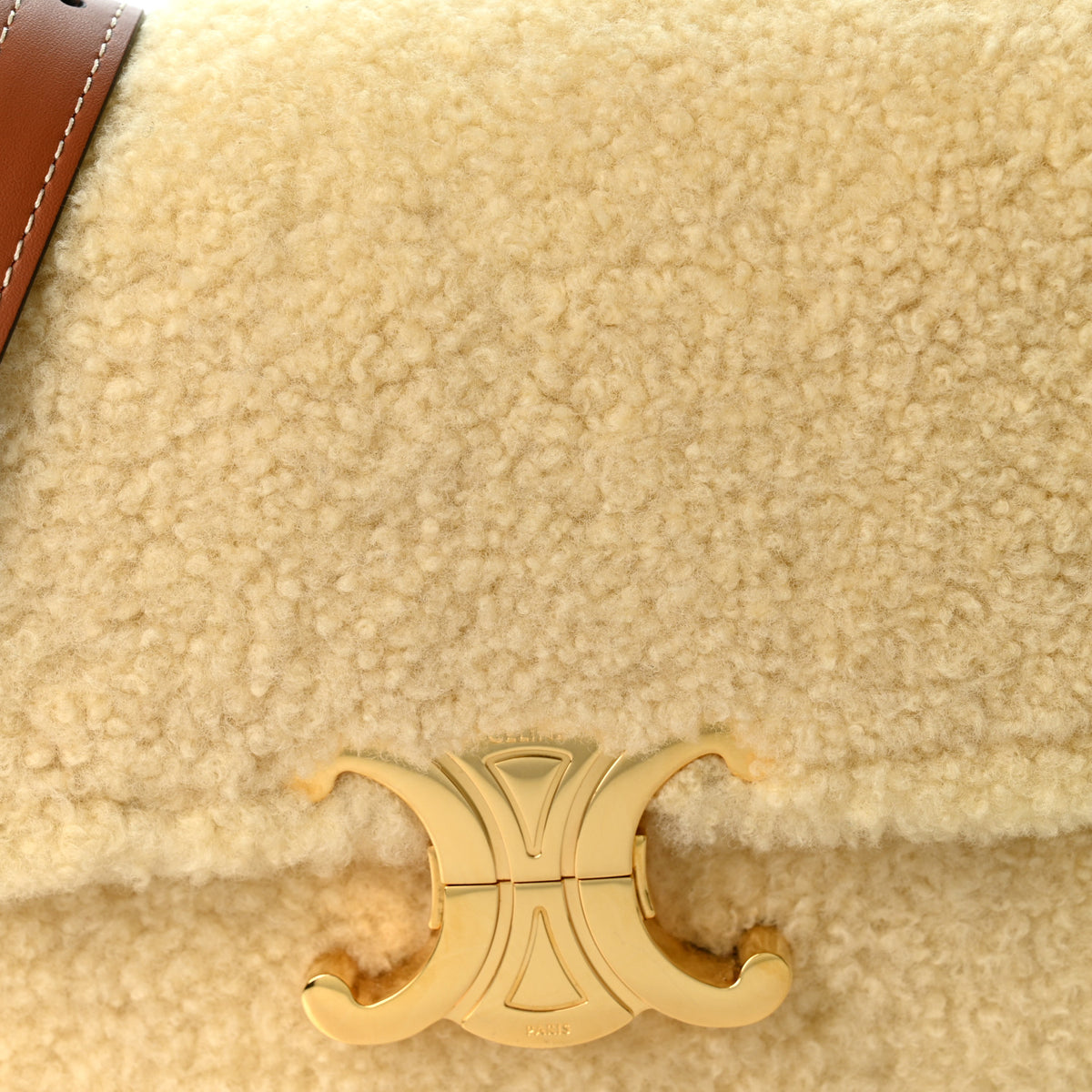 Celine Calfskin Triomphe Shearling Bag Natural Tan 8 of 10