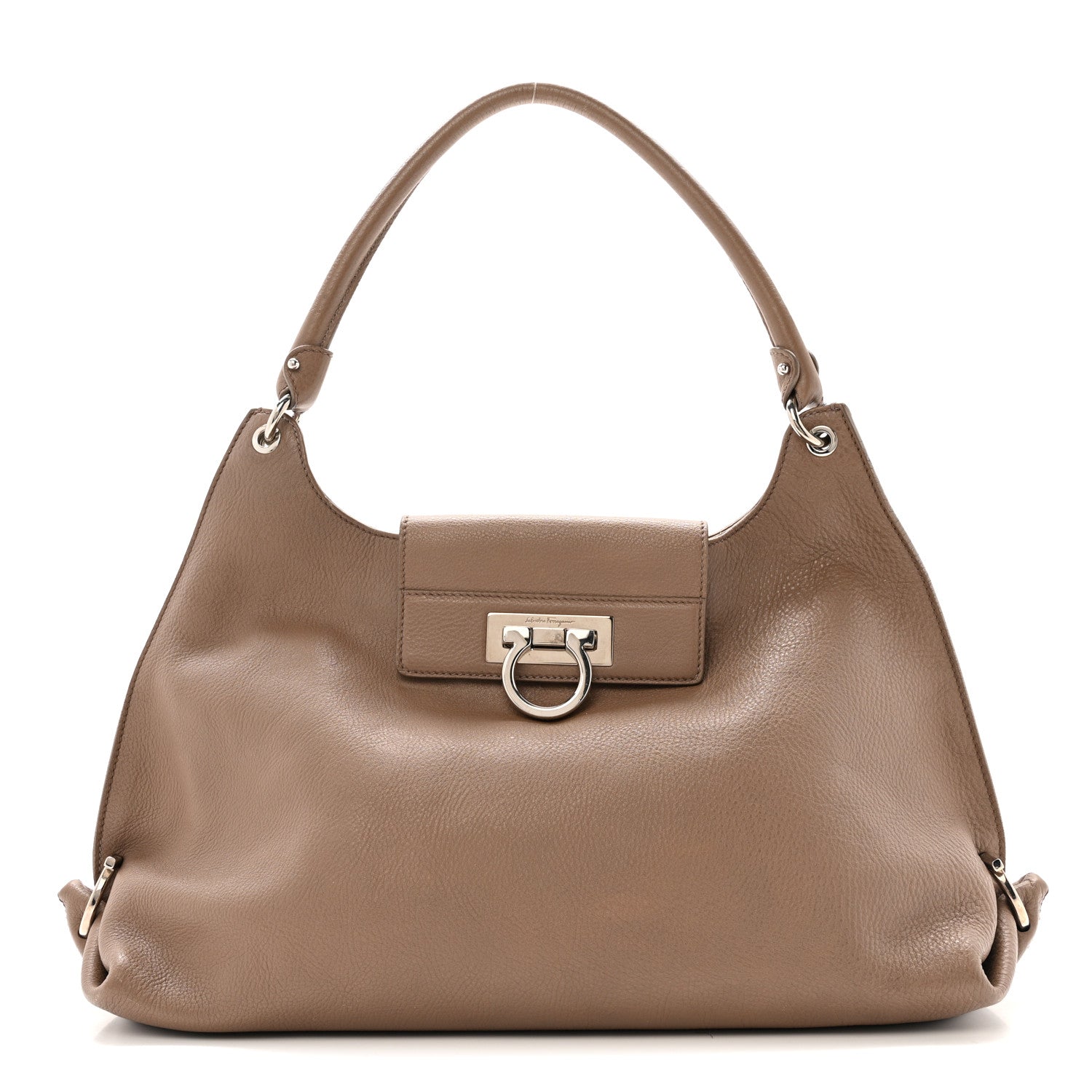 Salvatore Ferragamo Calfskin Fanisa Gancini Large Hobo Beige 1 of 15