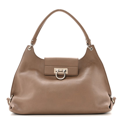 Salvatore Ferragamo Calfskin Fanisa Gancini Large Hobo Beige 1 of 15