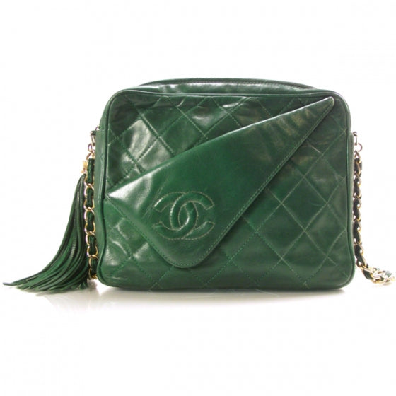 Quilted Lambskin Tassel Camera Case Green