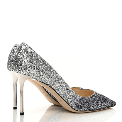 Jimmy Choo Coarse Glitter Degrade Pointy Toe Romy 100 Pumps 40.5 Navy Silver 4 of 7