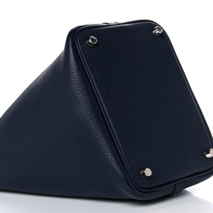 Hermes Taurillon Clemence Swift Eclat Picotin Lock 18 PM Bleu Nuit Rose Pourpre 8 of 9