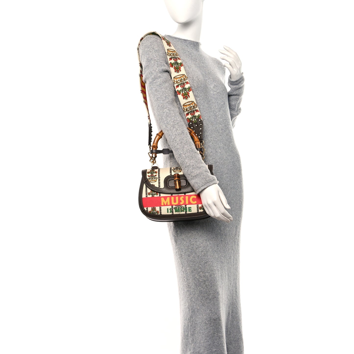 Canvas Calfskin 100 Centennial Music Medium Bamboo 1947 Top Handle Bag Multicolor
