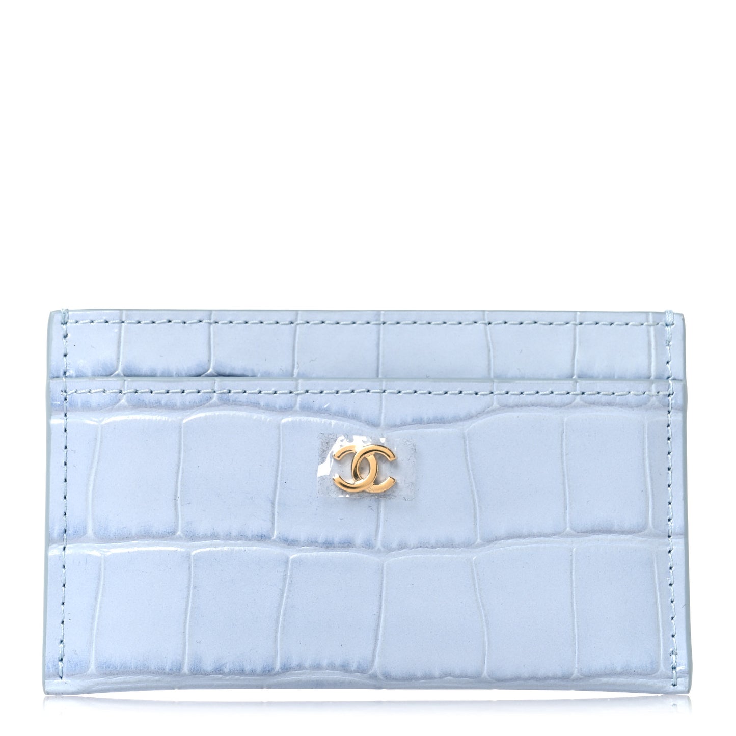 Calfskin Crocodile Embossed Crococo Card Holder Light Blue