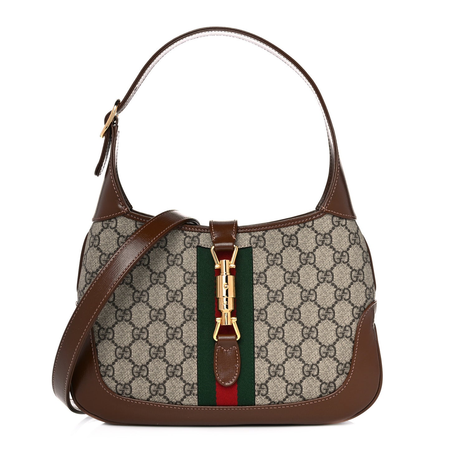 GG Supreme Monogram Azalea Calfskin Web Small Jackie 1961 Hobo Beige Ebony Brown Sugar