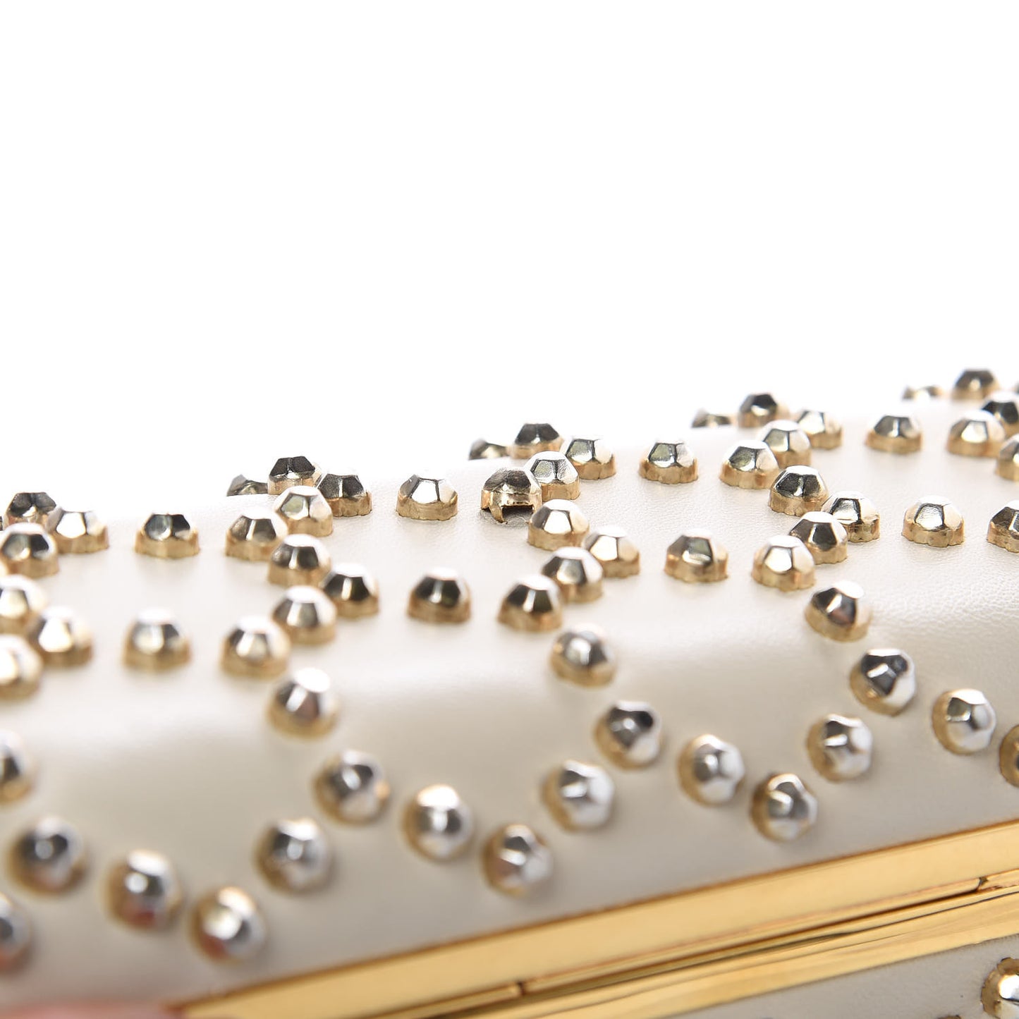 Nappa Studded Twin Skull Box Clutch Ivory