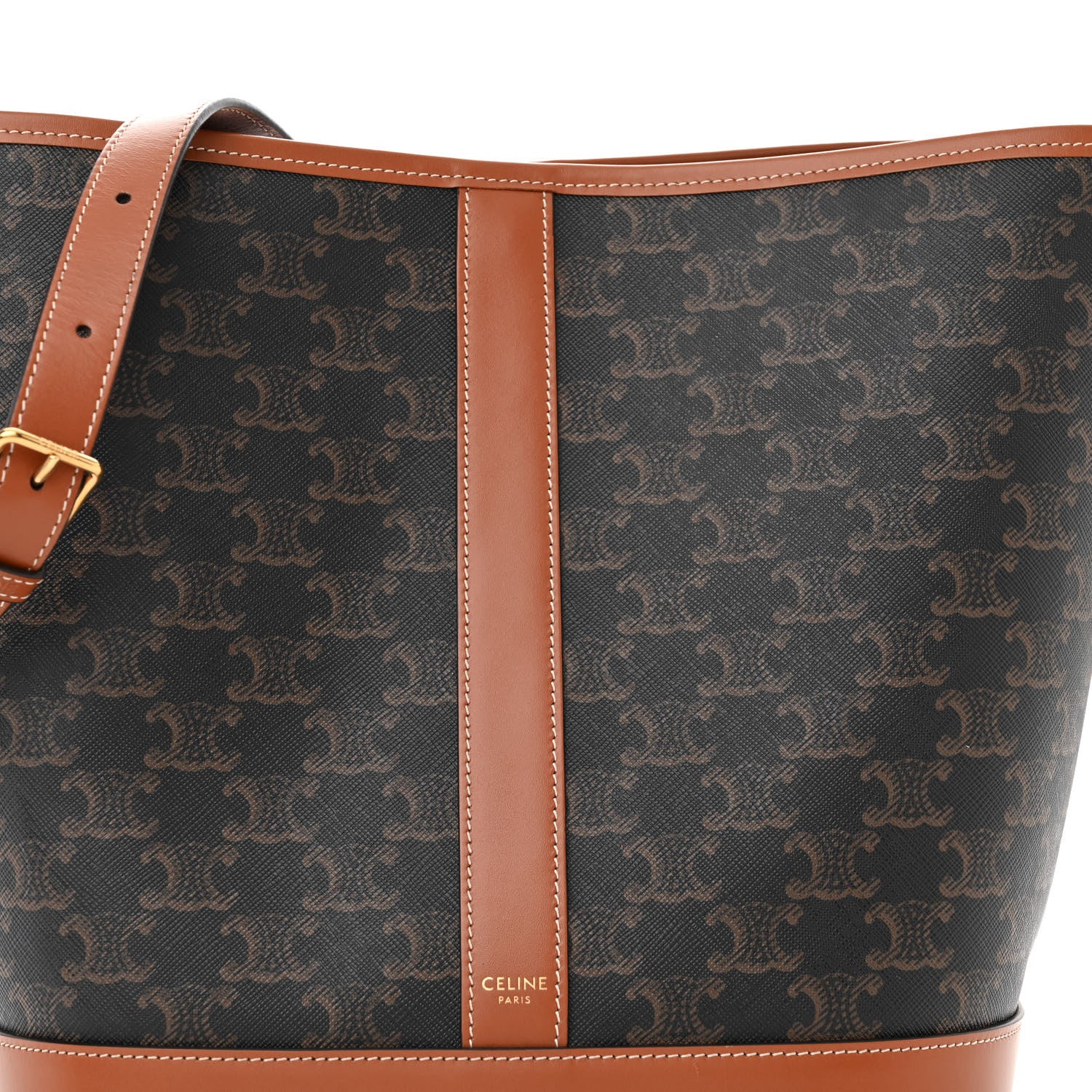 Celine Triomphe Canvas Calfskin Medium Bucket Bag Tan 9 of 15