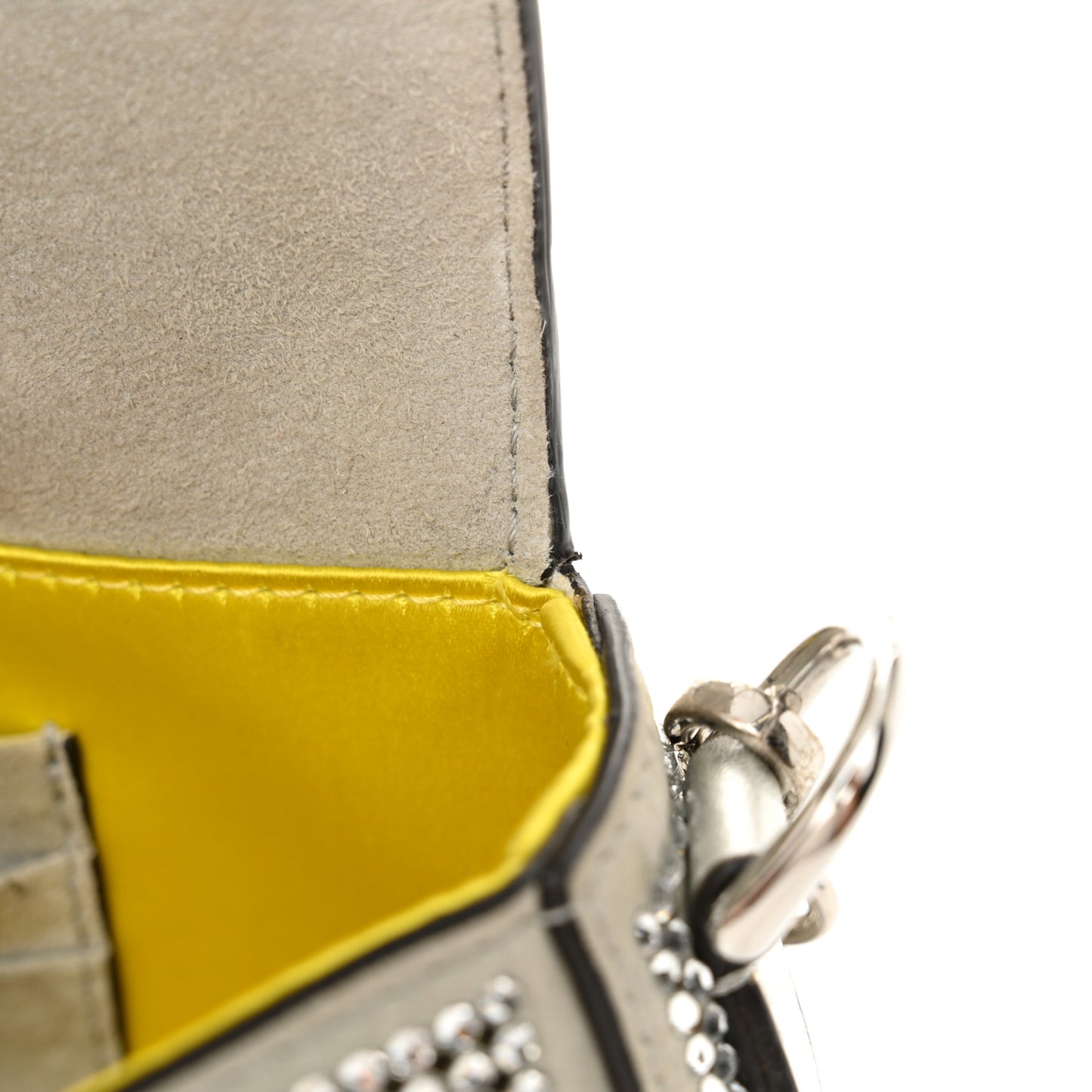 Crystal Vitello Laminato Mini Baguette Crystal Argento