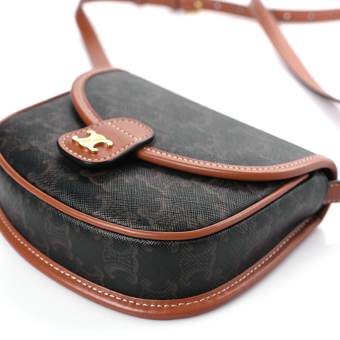 Canvas Calfskin Triomphe Mini Besace Tan