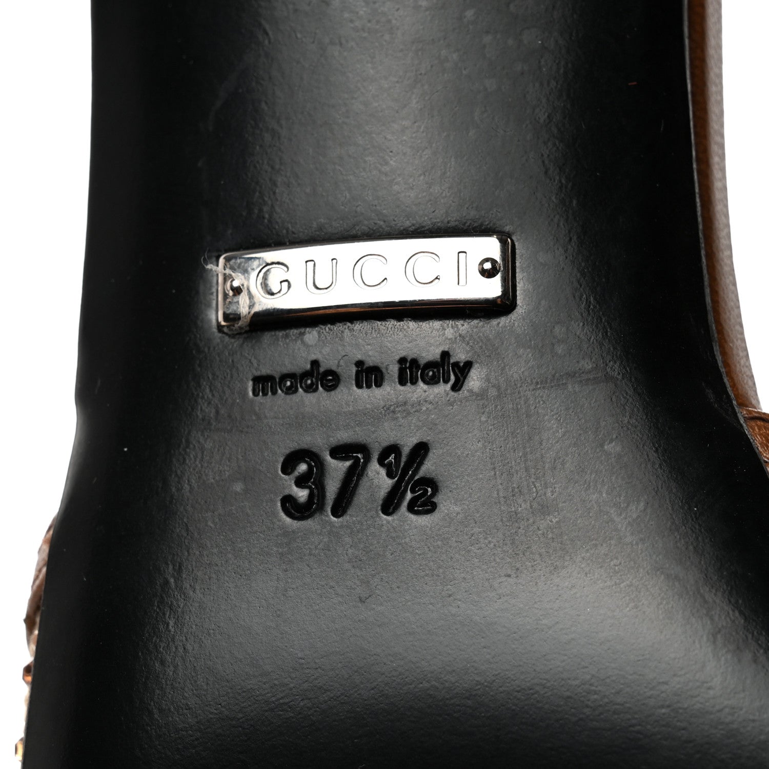Gucci GG Monogram Malaga Kid Crystal Square G 35mm Slingback Pumps 37.5 Camel Ebony Cuir 7 of 9