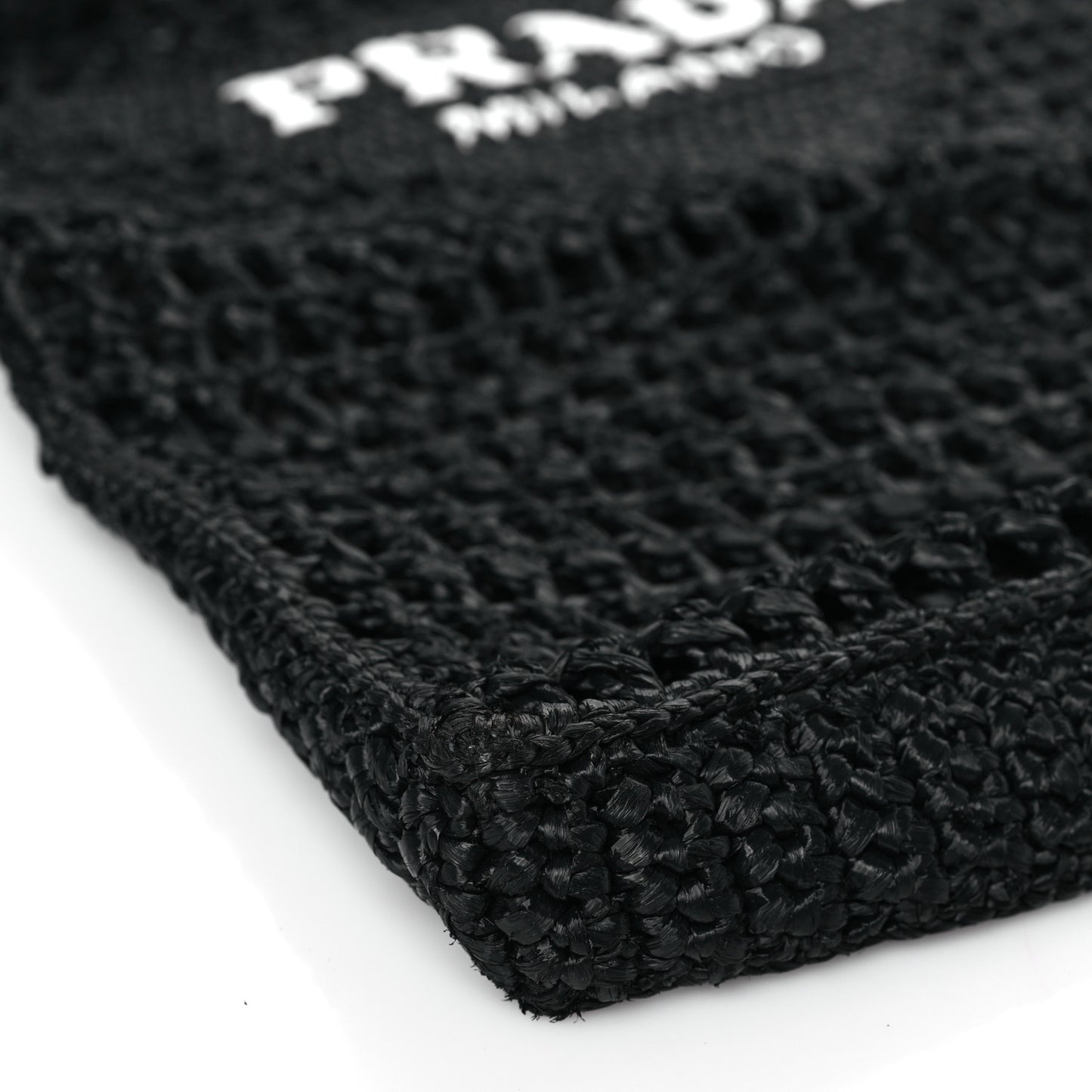 Yarn Raffia Effect Crochet Logo Embroidered Tote Bag Black