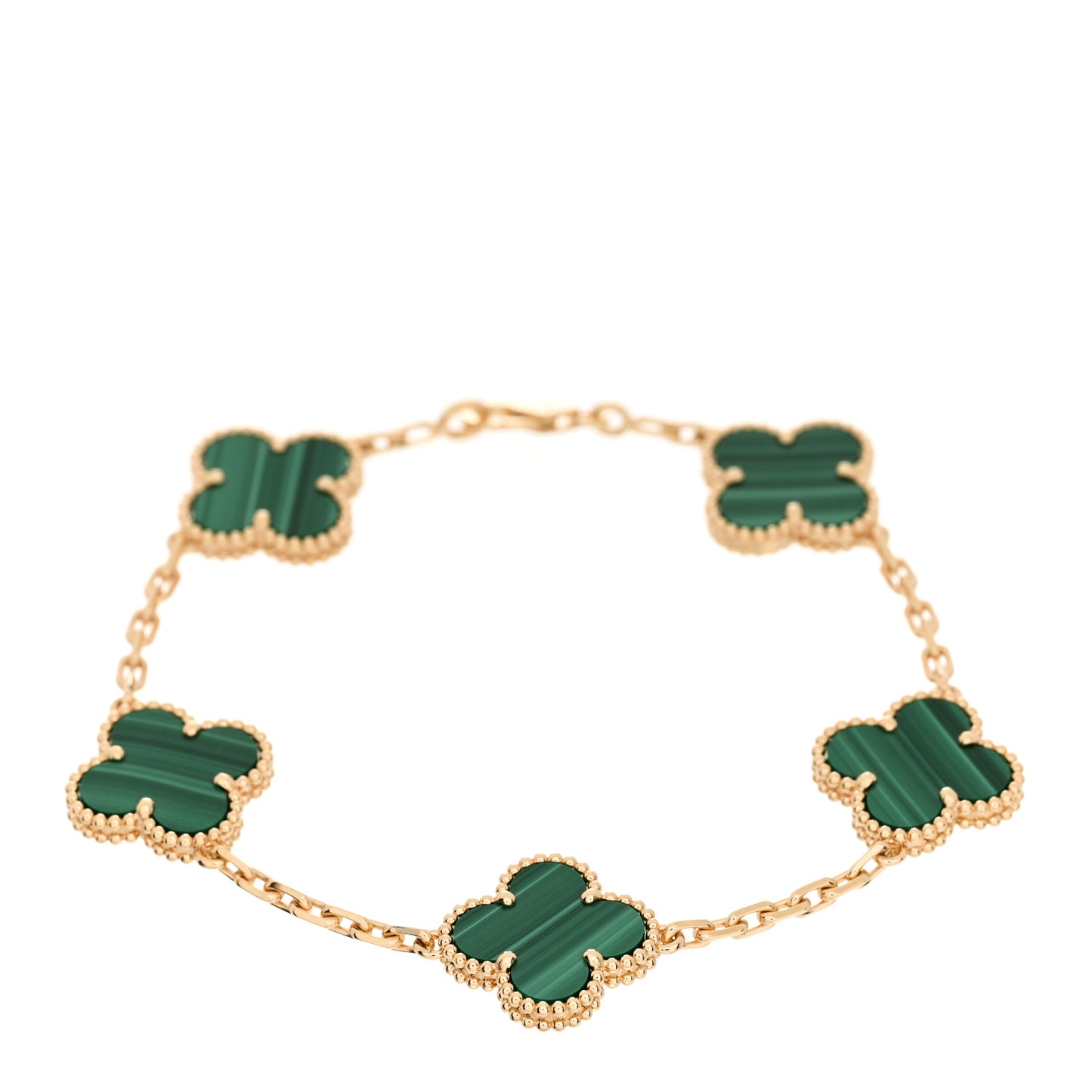 18K Yellow Gold Malachite 5 Motifs Vintage Alhambra Bracelet