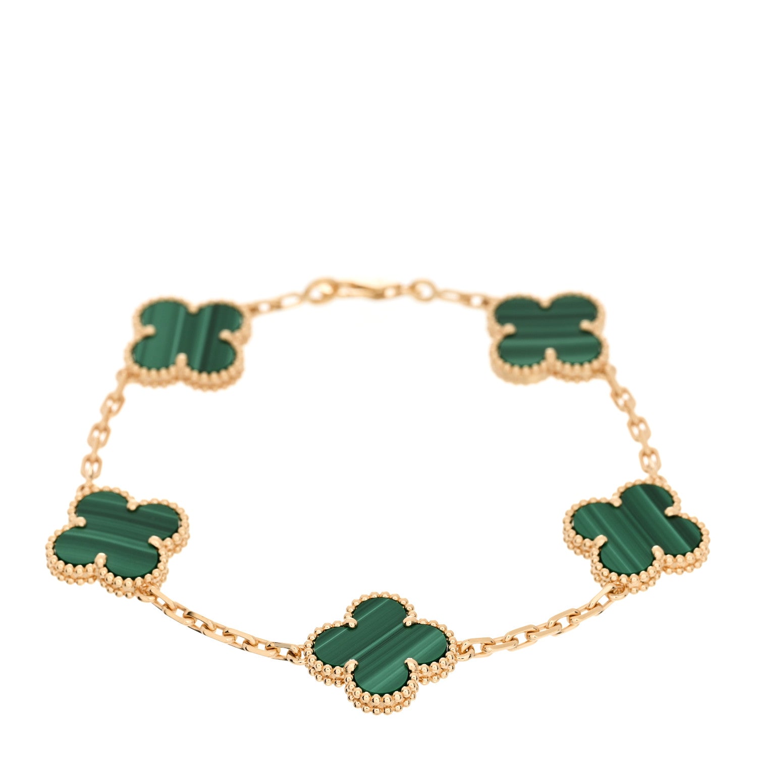 Van Cleef & Arpels 18K Yellow Gold Malachite 5 Motifs Vintage Alhambra Bracelet 1 of 5