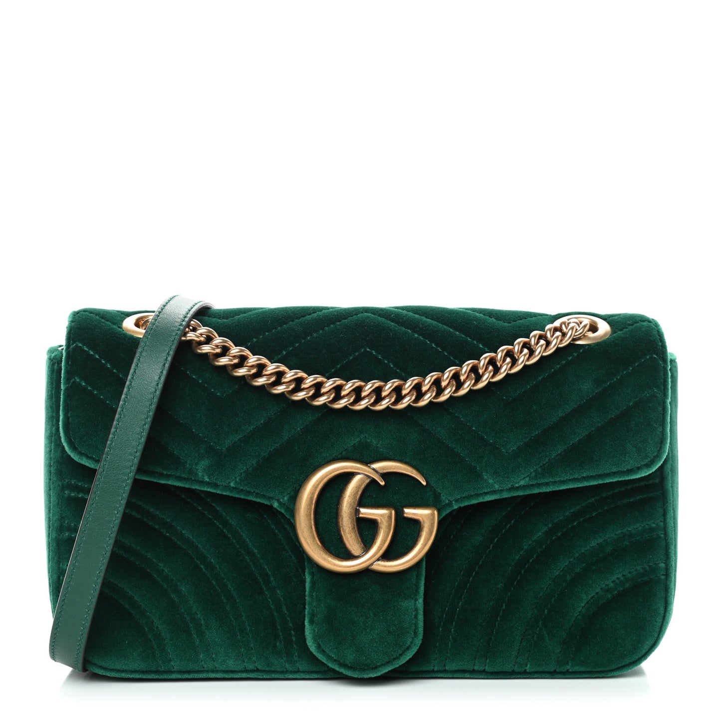 Velvet Matelasse Small GG Marmont Shoulder Bag Emerald