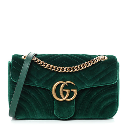 Gucci Velvet Matelasse Small GG Marmont Shoulder Bag Emerald 1 of 8