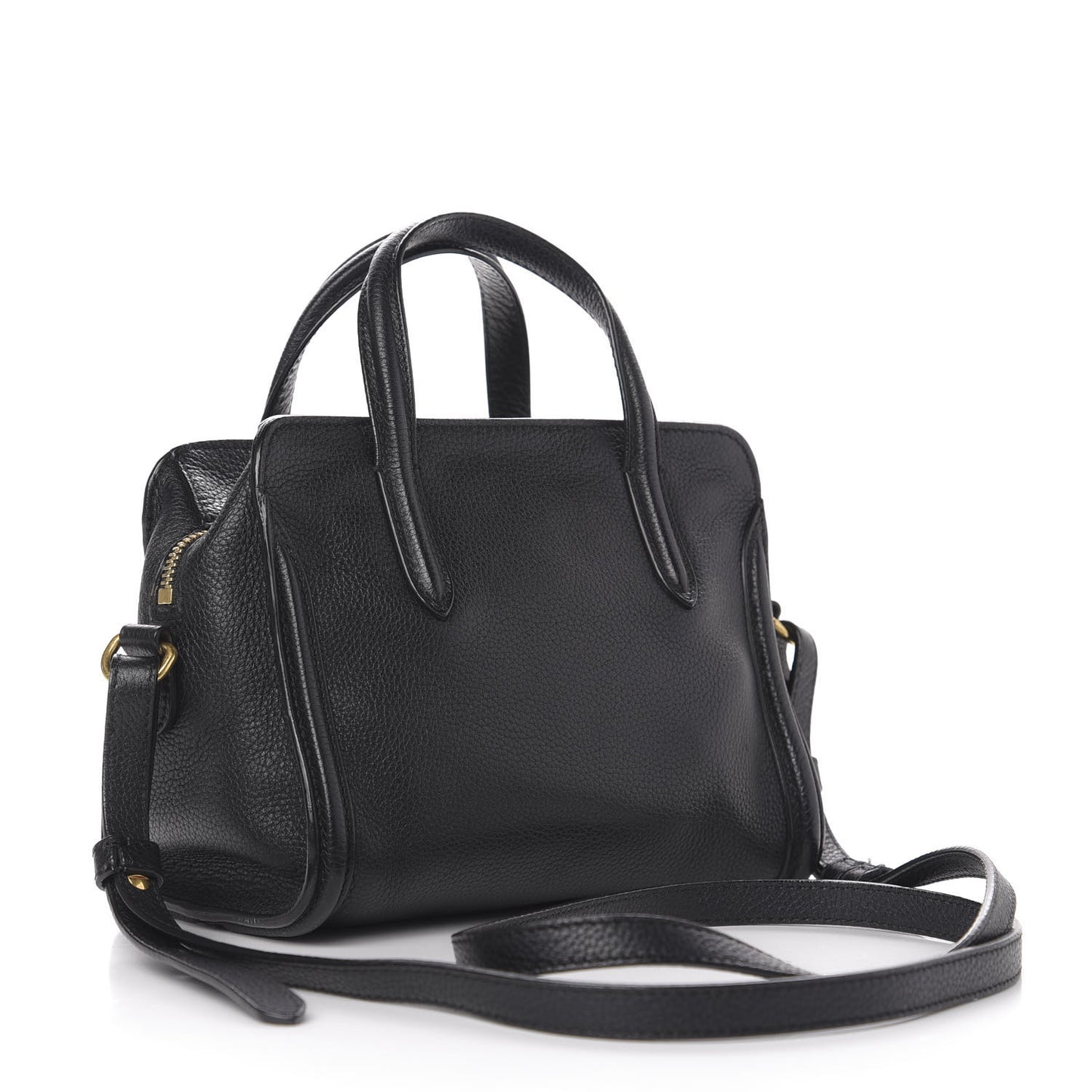 Pebbled Calfskin Mini Skull Padlock Zip Around Tote Black