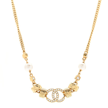 Chanel Pearl Crystal CC Quilted Choker Necklace Gold 1 of 5