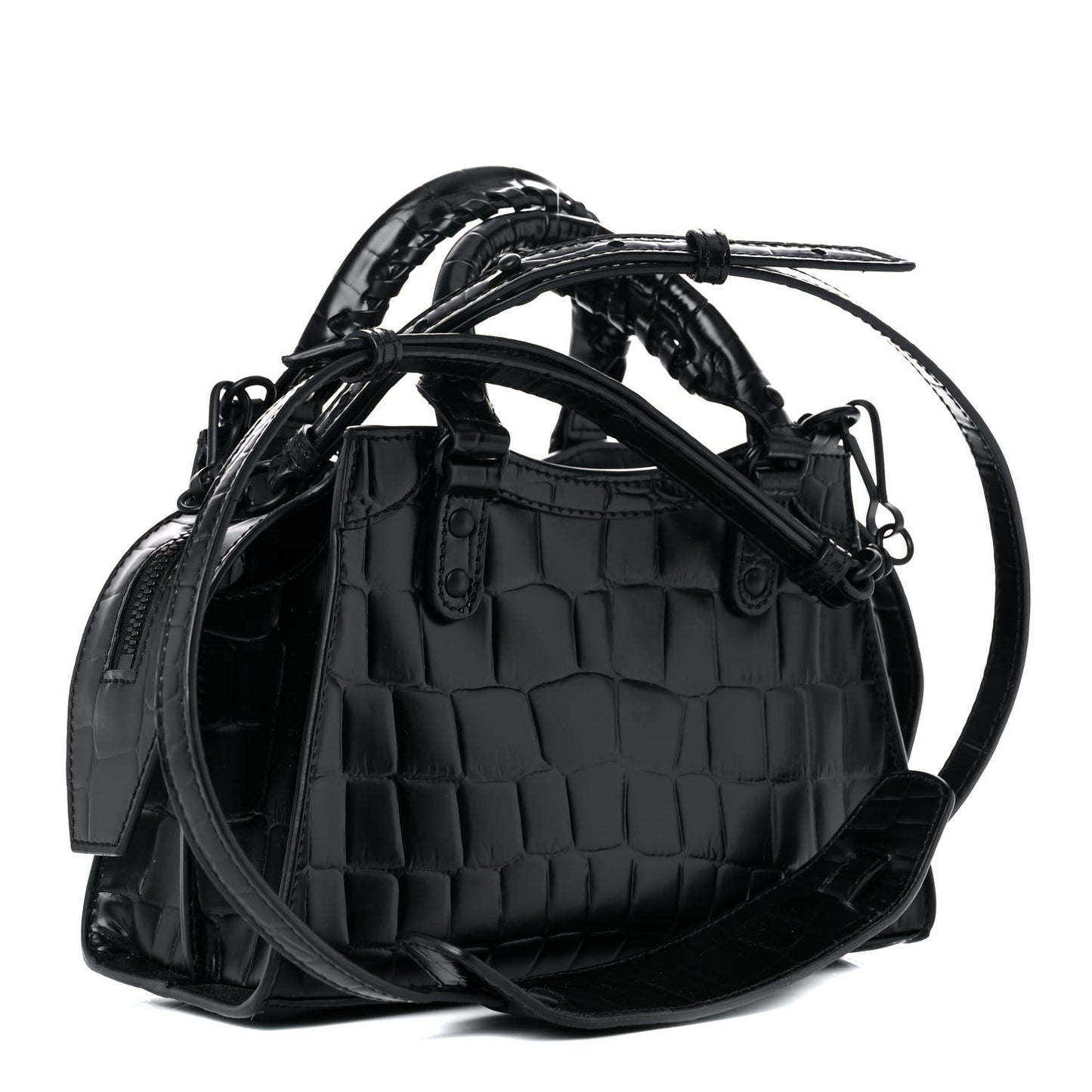 Semi Shiny Calfskin Crocodile Embossed Neo Classic Black Hardware Mini City Black