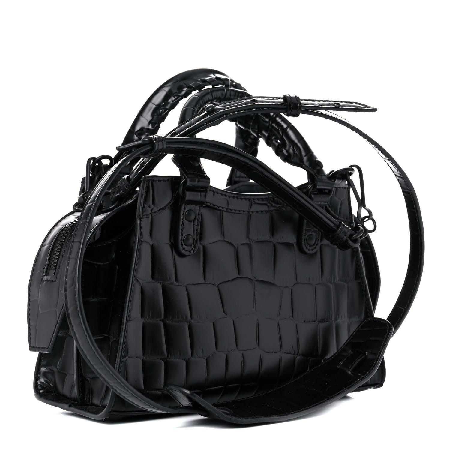 Balenciaga Semi Shiny Calfskin Crocodile Embossed Neo Classic Black Hardware Mini City Black 3 of 10