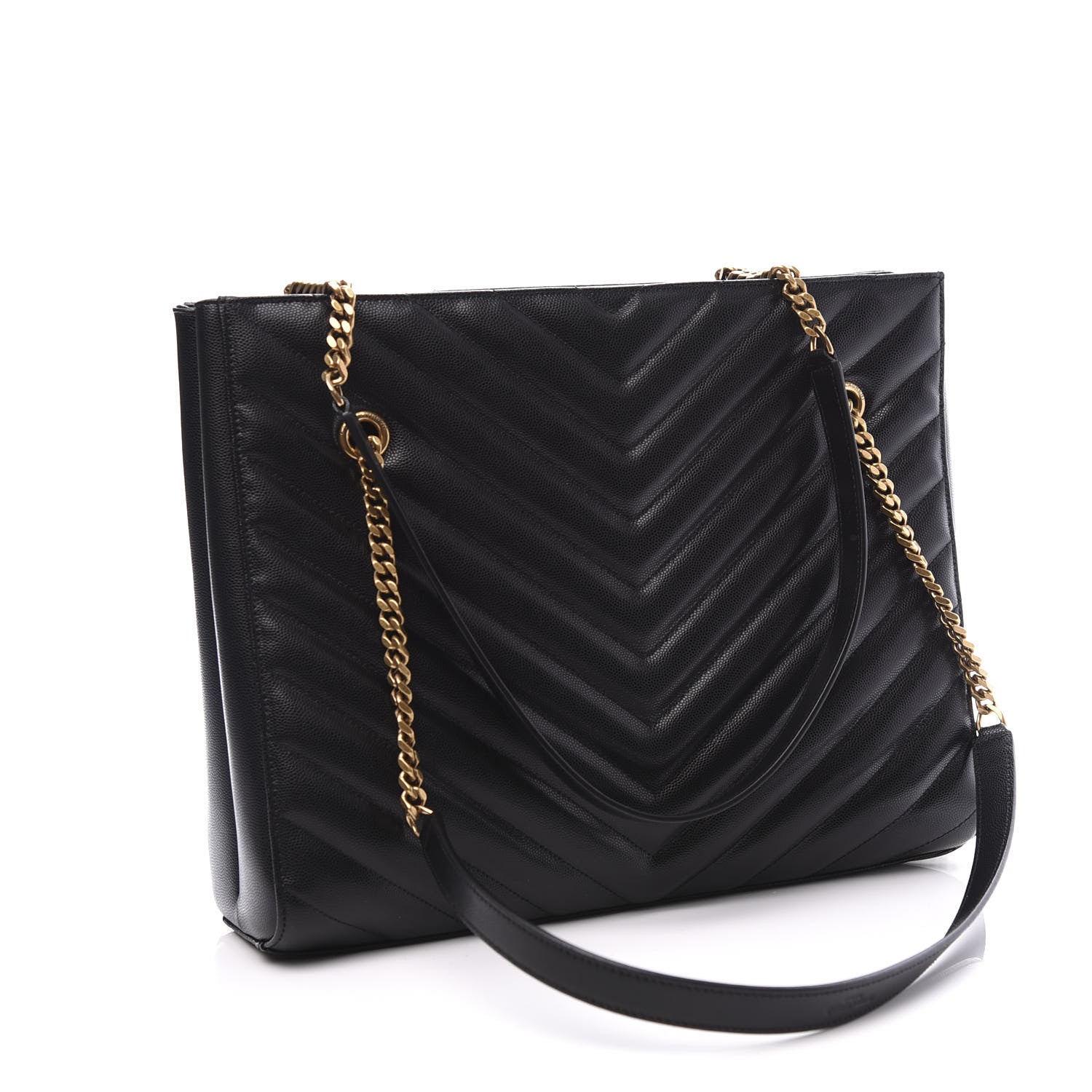 Saint Laurent Grain De Poudre Matelasse Chevron Medium Tribeca Shopping Bag Black 2 of 10