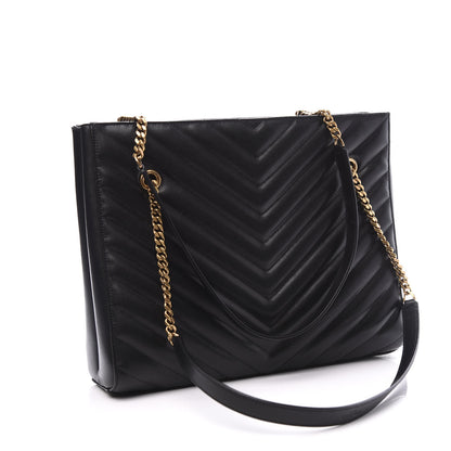 Saint Laurent Grain De Poudre Matelasse Chevron Medium Tribeca Shopping Bag Black 2 of 10