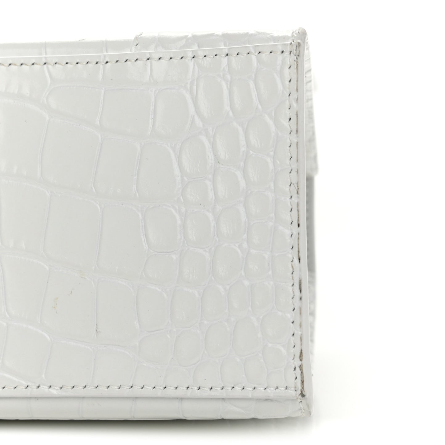 Calfskin Crocodile Embossed Small Hourglass Top Handle Bag White