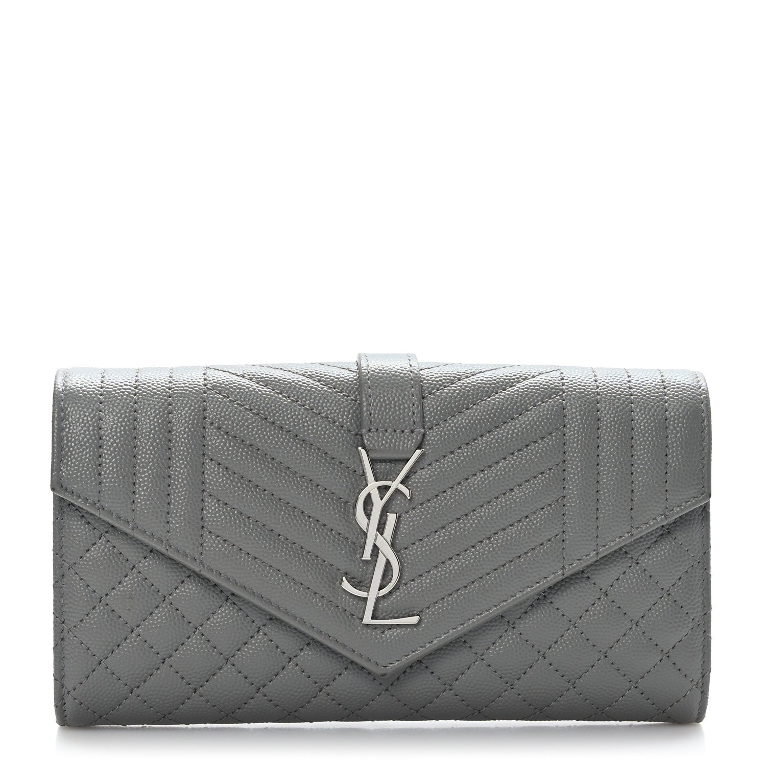 Saint Laurent Grain De Poudre Mixed Matelasse Triquilt Large Monogram Wallet Stone 1 of 8
