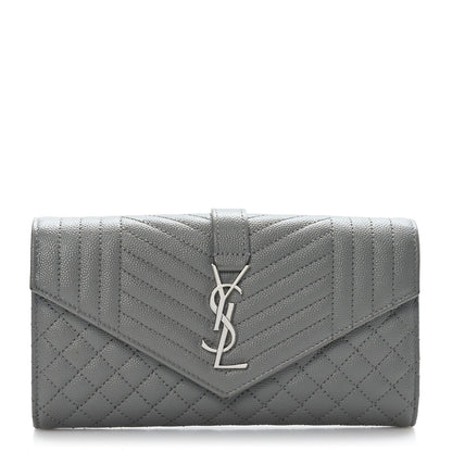 Saint Laurent Grain De Poudre Mixed Matelasse Triquilt Large Monogram Wallet Stone 1 of 8