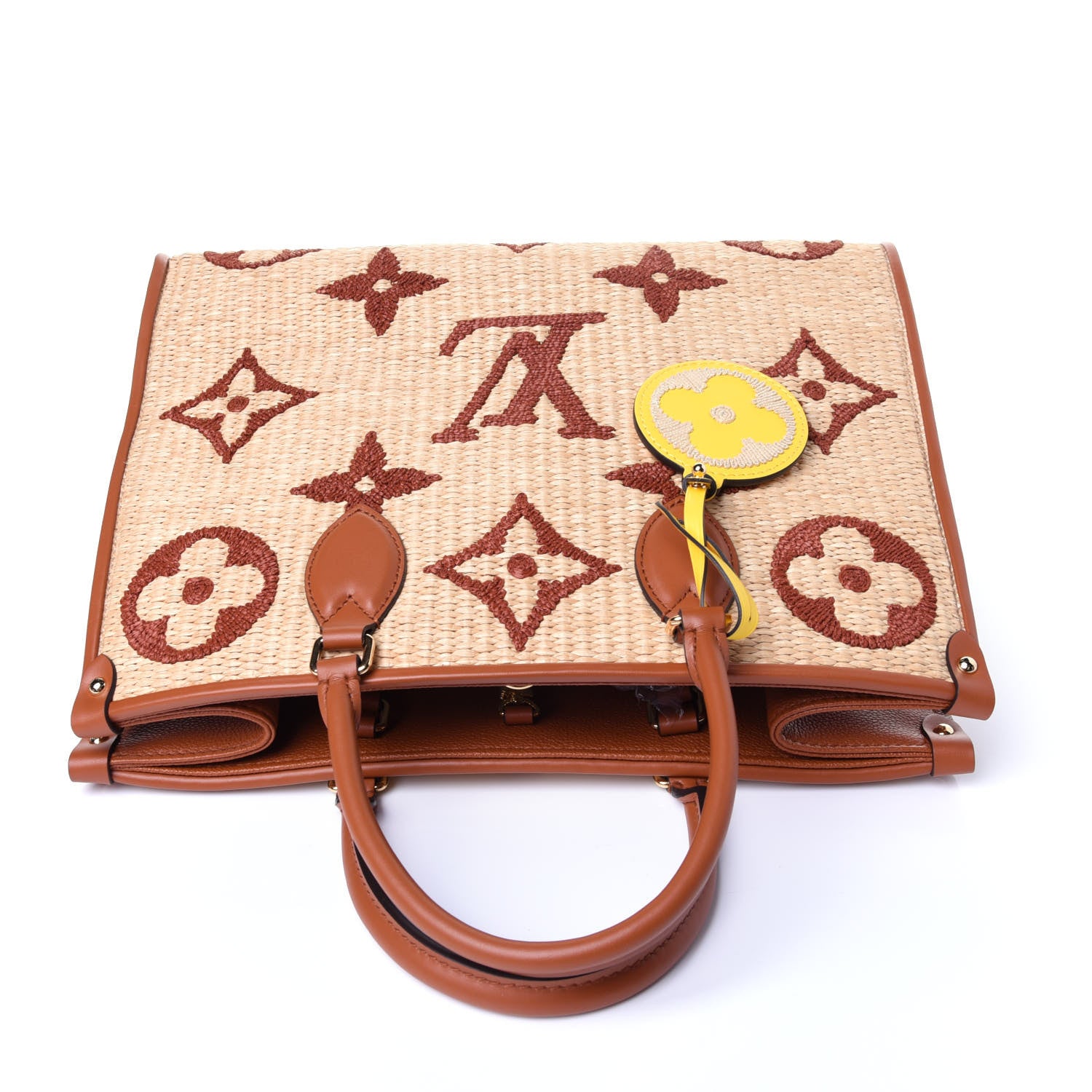 Louis Vuitton Raffia Calfskin Monogram Giant Onthego MM Tan 10 of 13