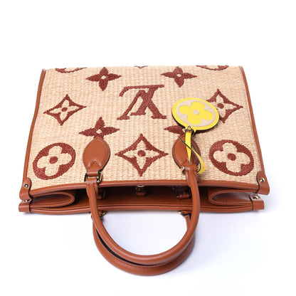 Louis Vuitton Raffia Calfskin Monogram Giant Onthego MM Tan 10 of 13