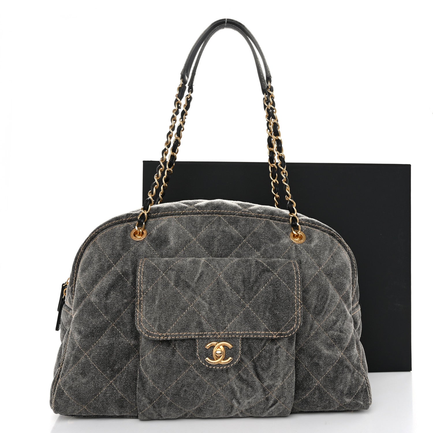 Chanel Washed Denim Quilted Bowling Bag Light Grey 11 of 11