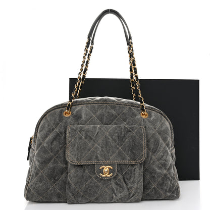 Chanel Washed Denim Quilted Bowling Bag Light Grey 11 of 11