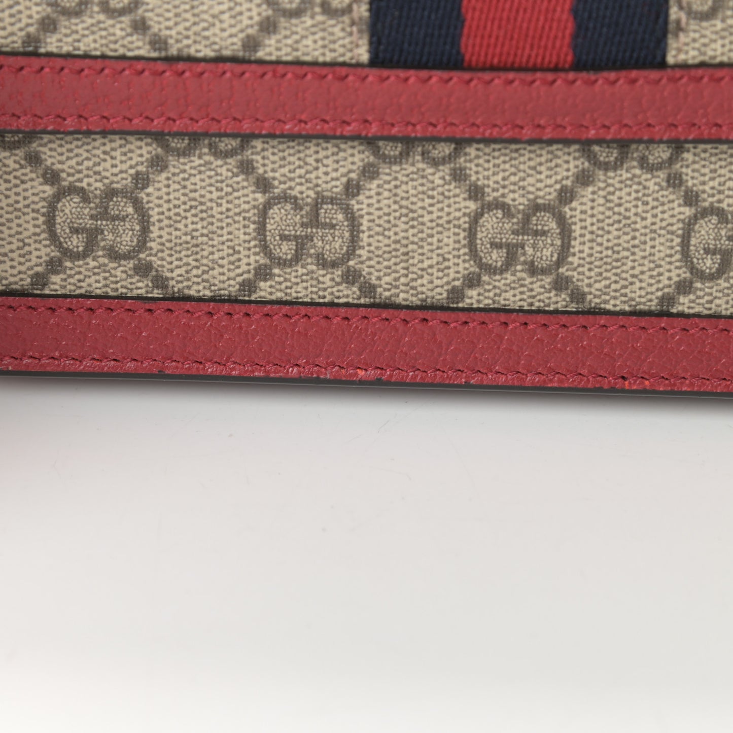 GG Supreme Monogram Web Queen Margaret Chain Wallet Red