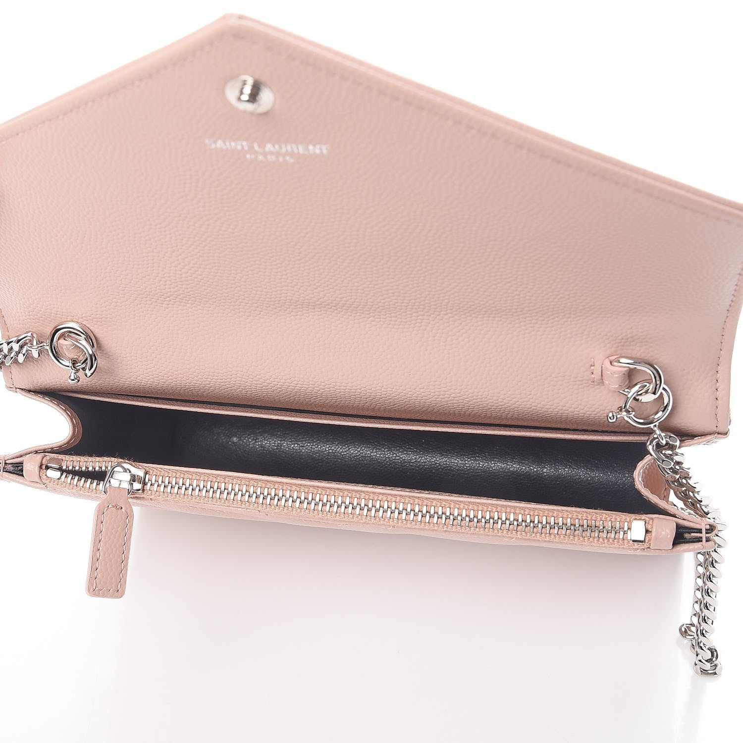 Saint Laurent Grain De Poudre Matelasse Chevron Monogram Envelope Chain Wallet Pale Pink 5 of 9