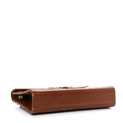 Saint Laurent Smooth Calfskin Matelasse Chevron Large Monogram Satchel Brown Brown 4 of 16