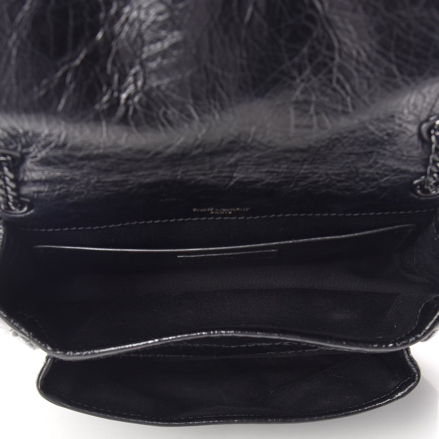 Crinkled Calfskin Matelasse Monogram Baby Niki Chain Satchel Black