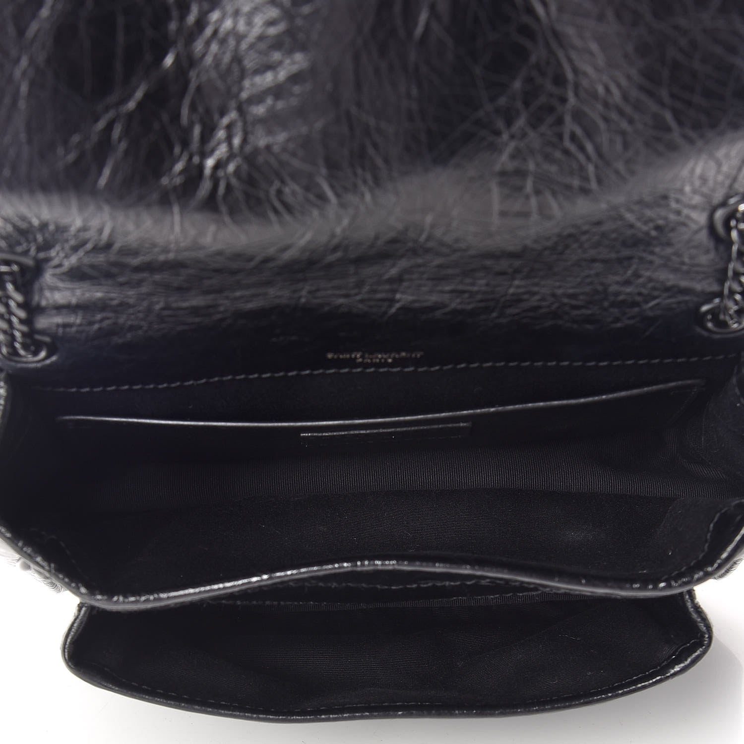 Saint Laurent Crinkled Calfskin Matelasse Monogram Baby Niki Chain Satchel Black 7 of 11
