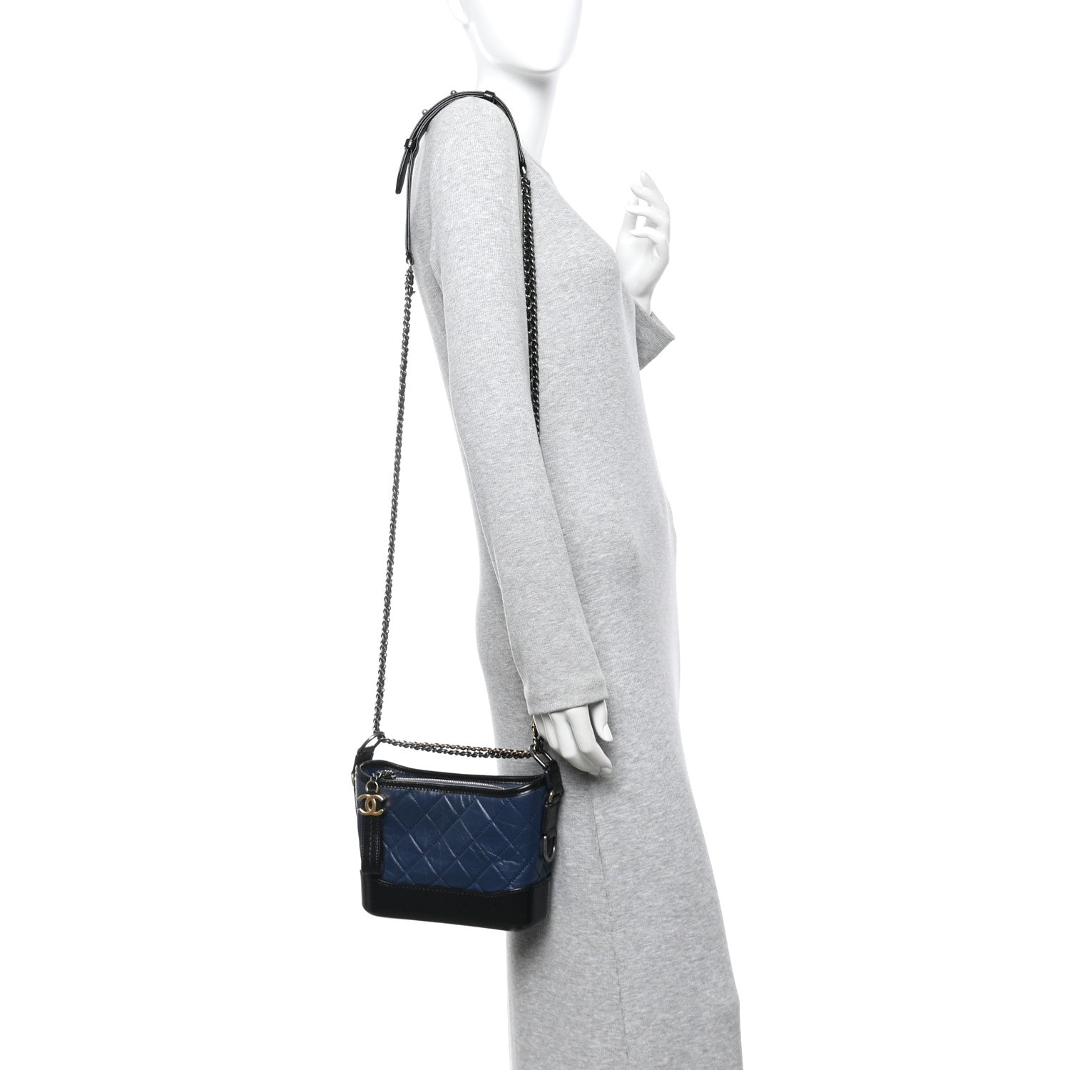 Chanel Aged Calfskin Quilted Small Gabrielle Hobo Navy Black 2 of 11