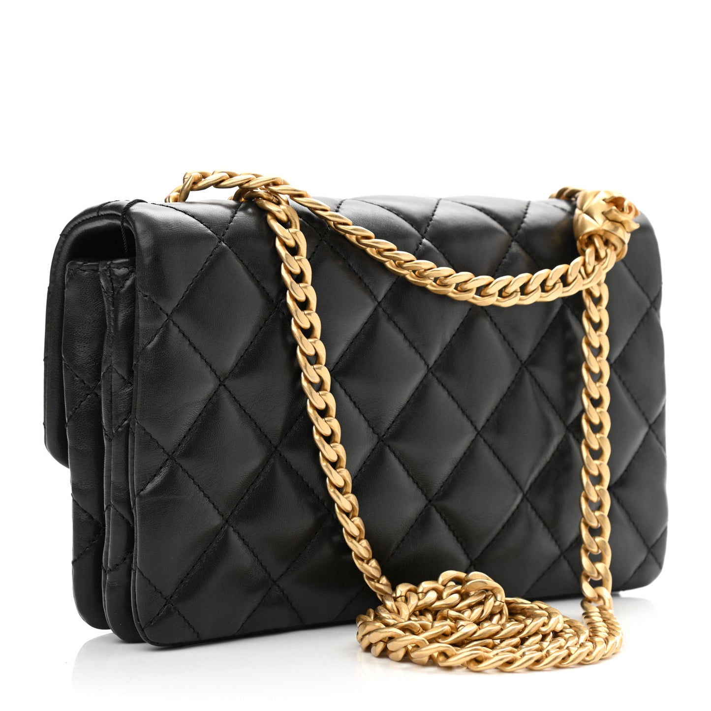 Lambskin Quilted Small Pillow Crush Flap Black