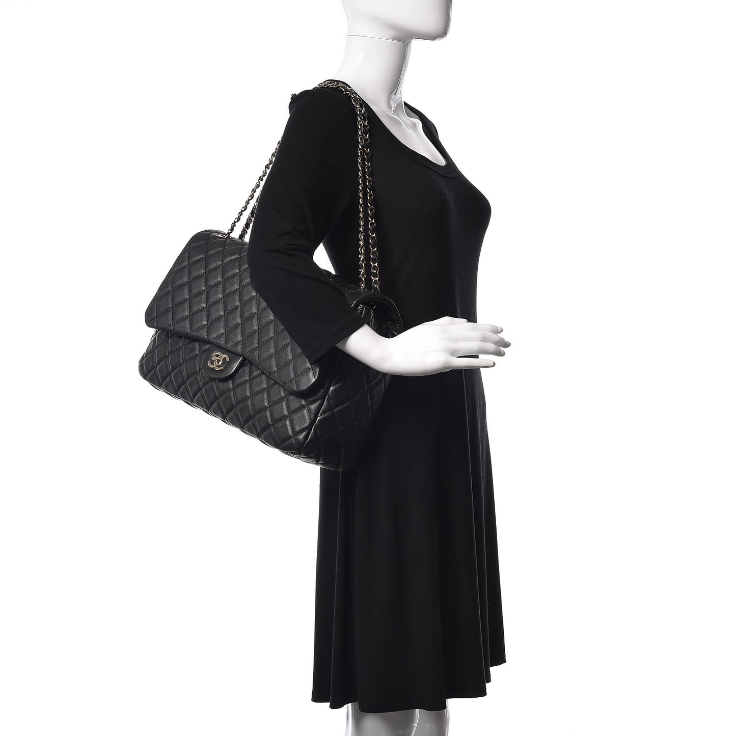 Metallized Calfskin Small XXL Travel Flap Bag Black