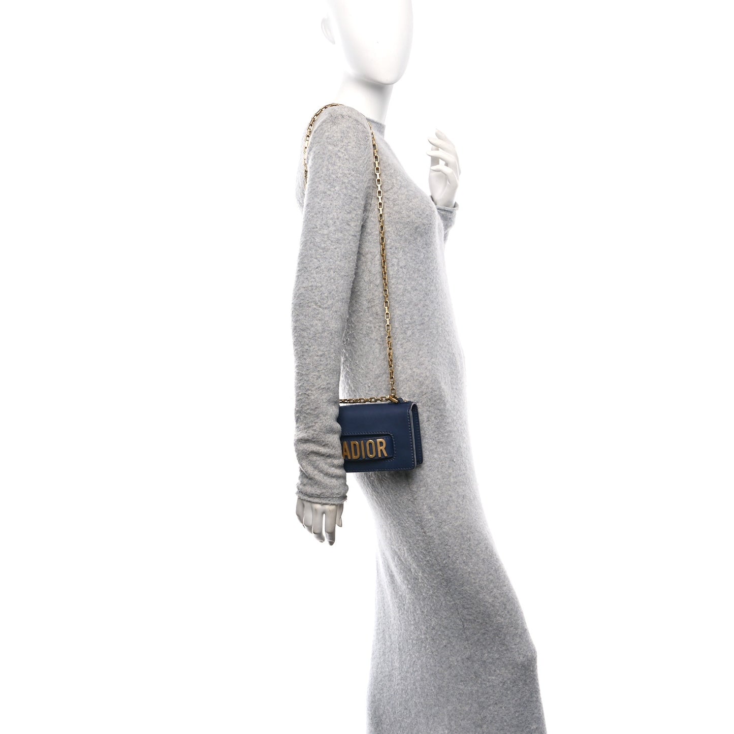 Calfskin Mini J'Adior Chain Flap Bag Navy Blue