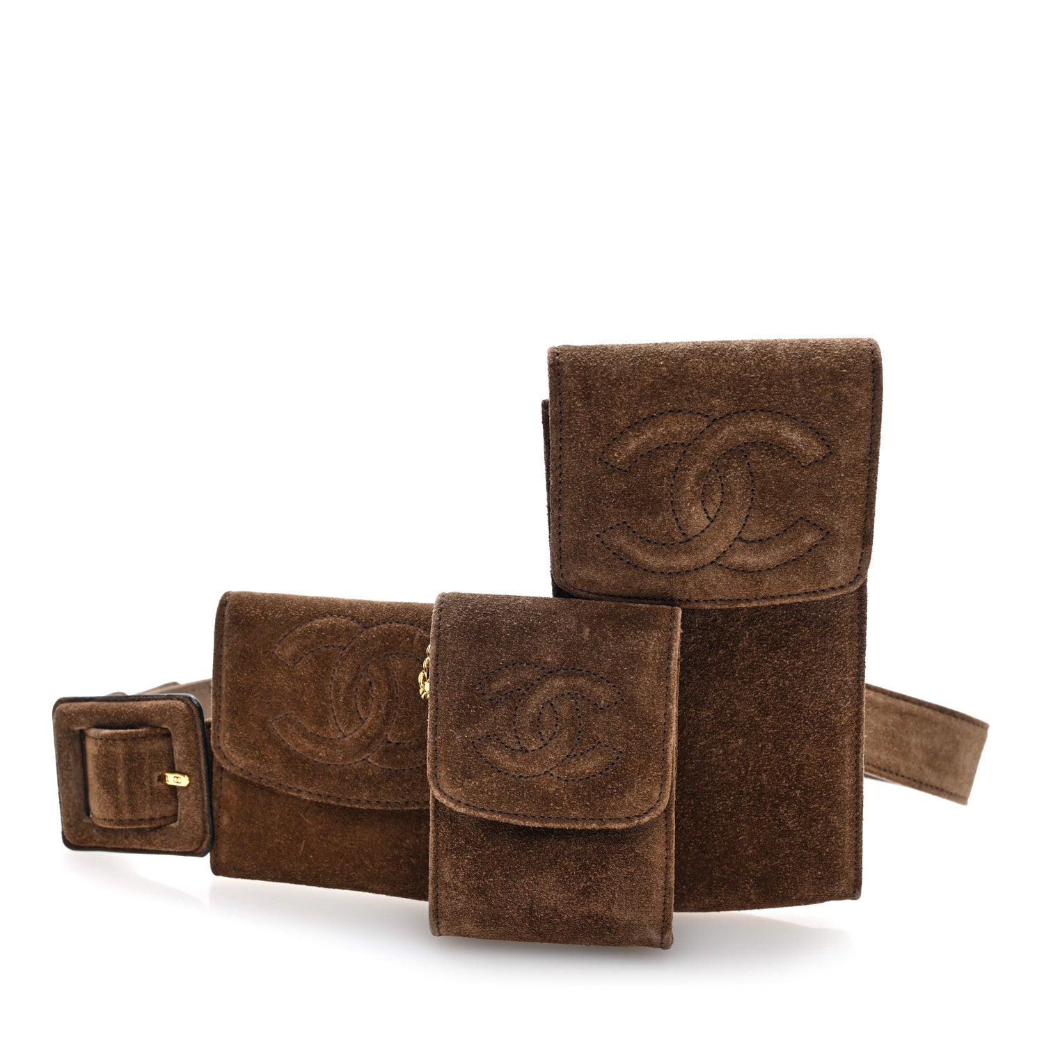 Chanel Suede CC Triple Pocket Belt  80 32 Brown 1 of 9