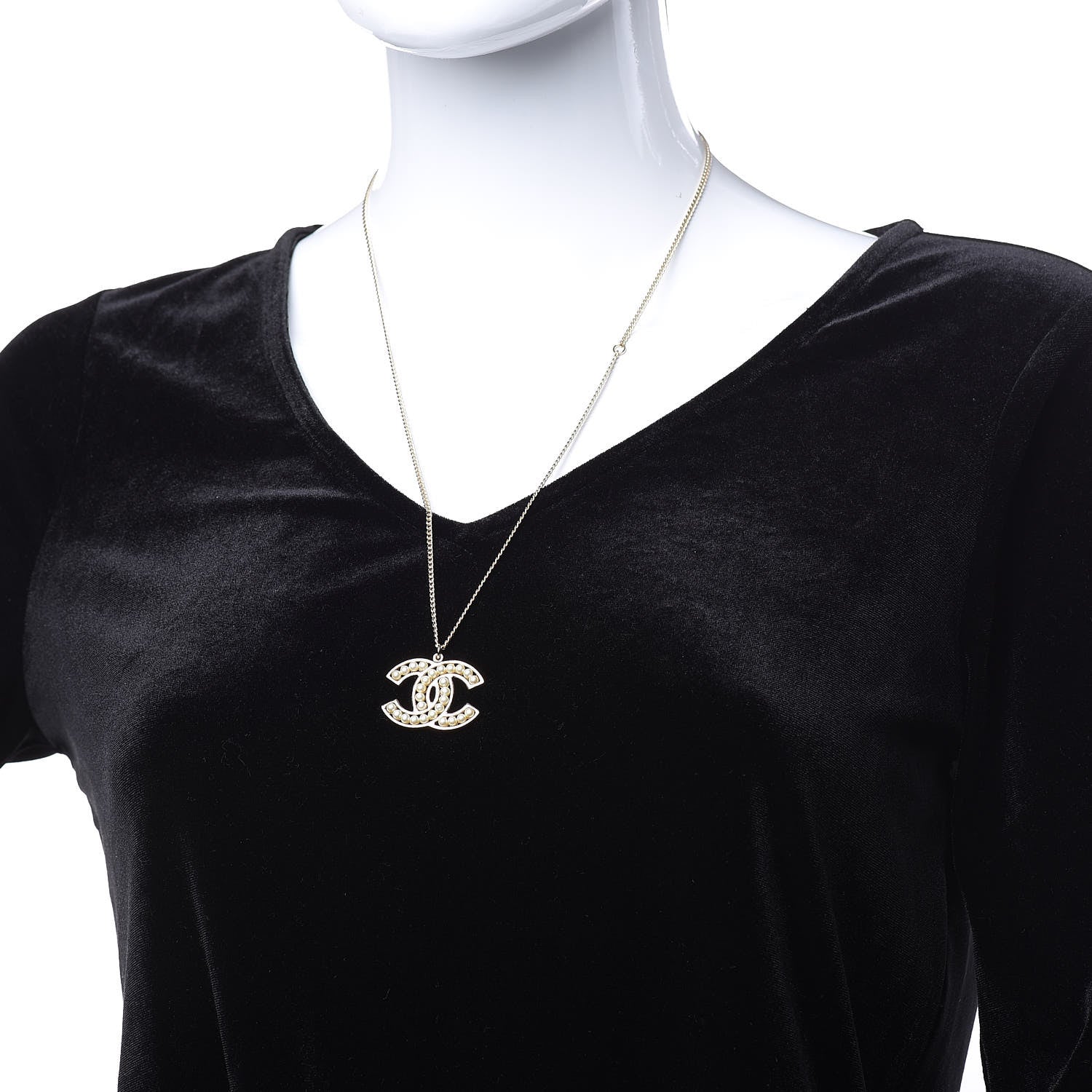 Chanel Pearl CC Pendant Necklace Light Gold 2 of 5