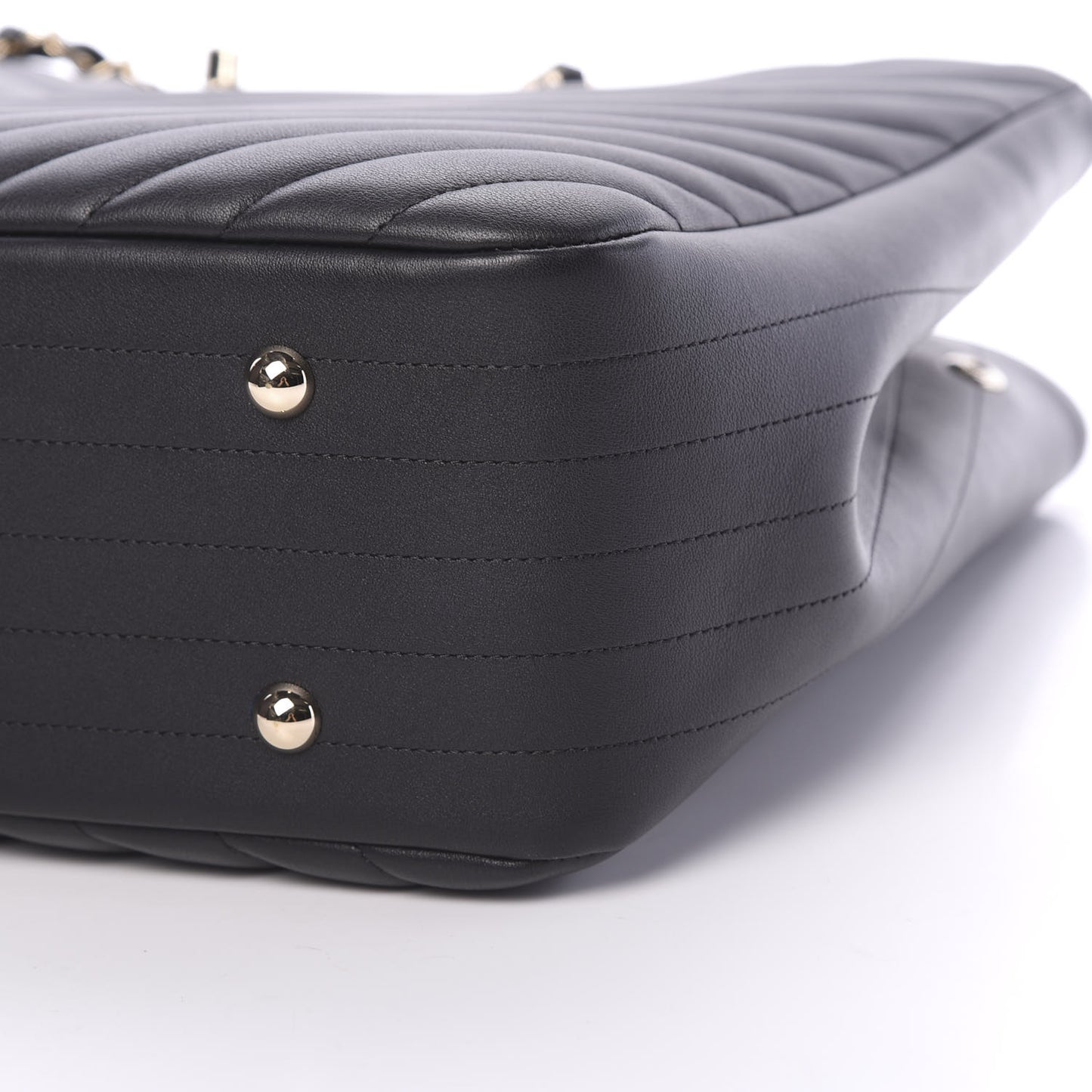 Calfskin Chevron Quilted Large Shopping Tote Black