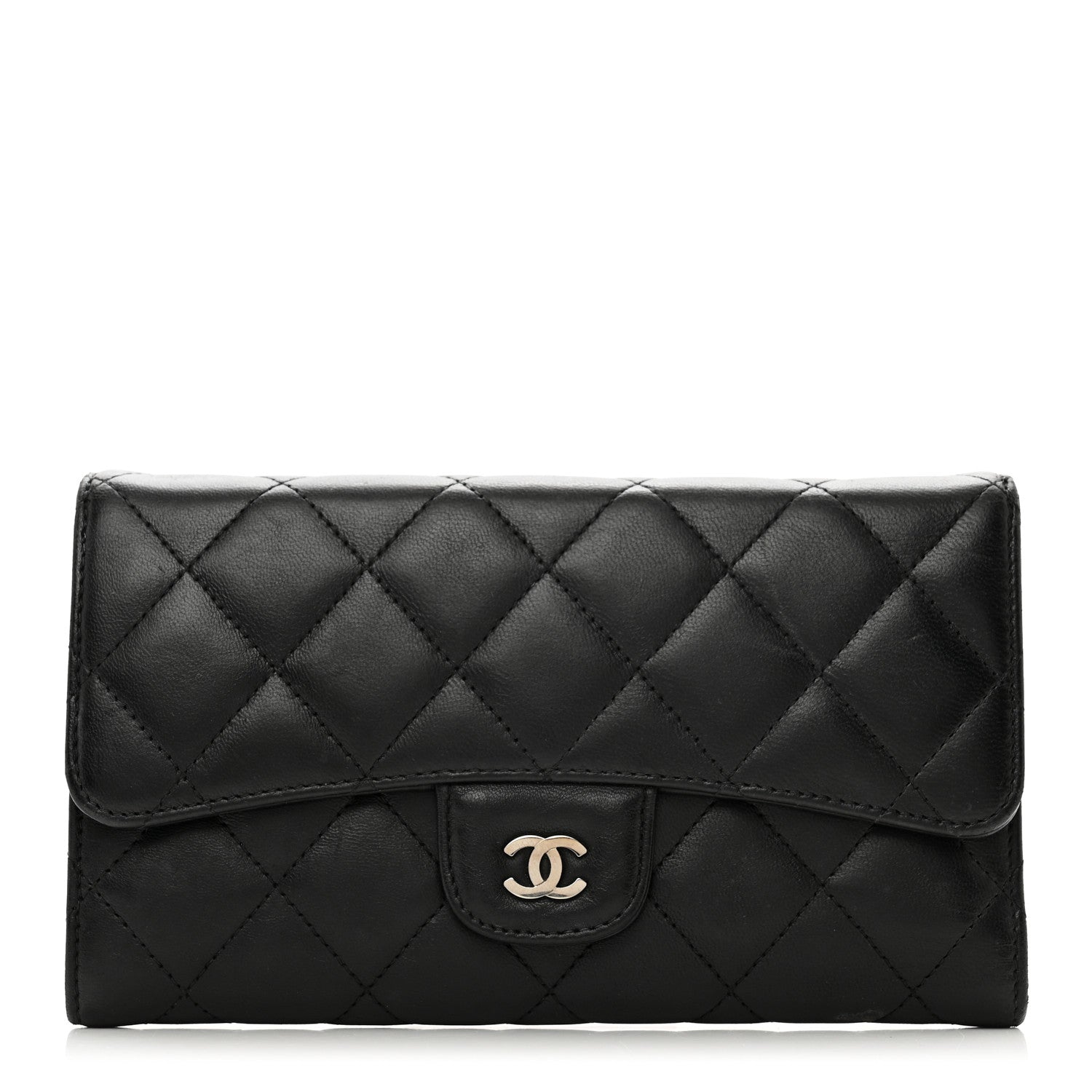 Chanel Lambskin Quilted Large Gusset Flap Wallet Black 1 of 11