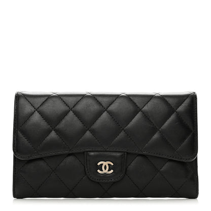Chanel Lambskin Quilted Large Gusset Flap Wallet Black 1 of 11