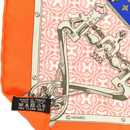 Hermes Cashmere Silk Mors Et Gourmettes Remix Scarf 45 Orange Saumon Bleu Vif 3 of 3